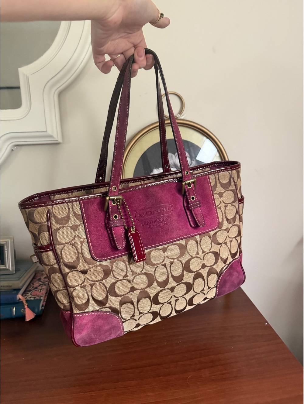Y2K Coach Hamptons Burgundy Suede Bag